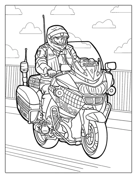 Egy rendőrmotor látható, készen az indulásra.
