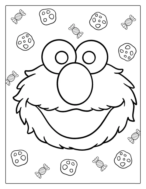 Un primer plano muestra la cara sonriente de Elmo.