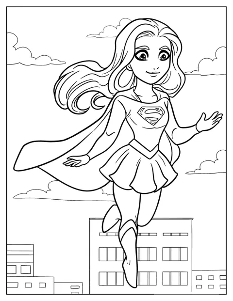 Suloinen, kawaii-tyylinen Supergirl poseeraa kuvassa.