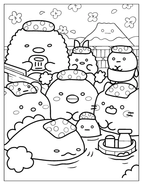 Les amis de Sumikko Gurashi se détendent dans un sauna japonais.