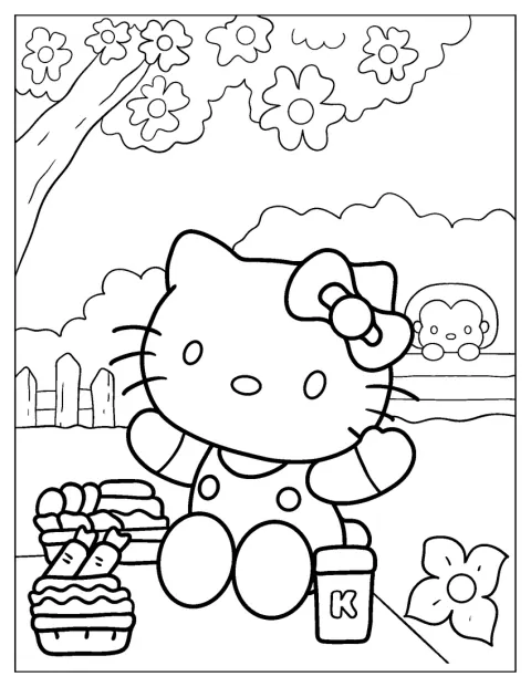 Hello Kitty se bucură de un picnic în aer liber.