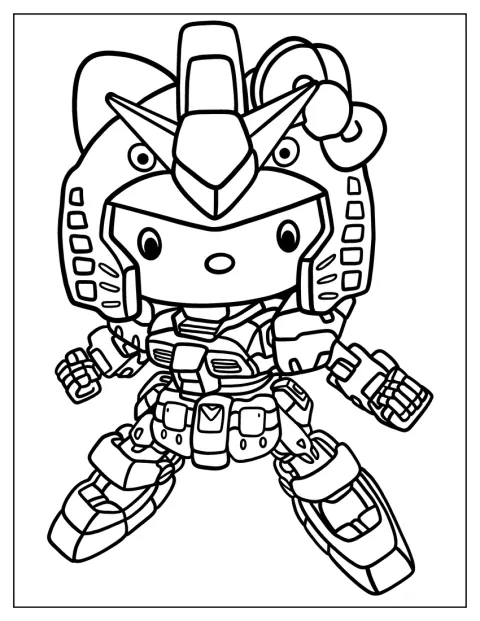 Hello Kitty trägt einen niedlichen Gundam-Anzug.