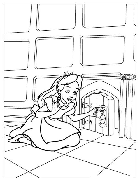 Alice åpner en liten, hemmelig dør.
