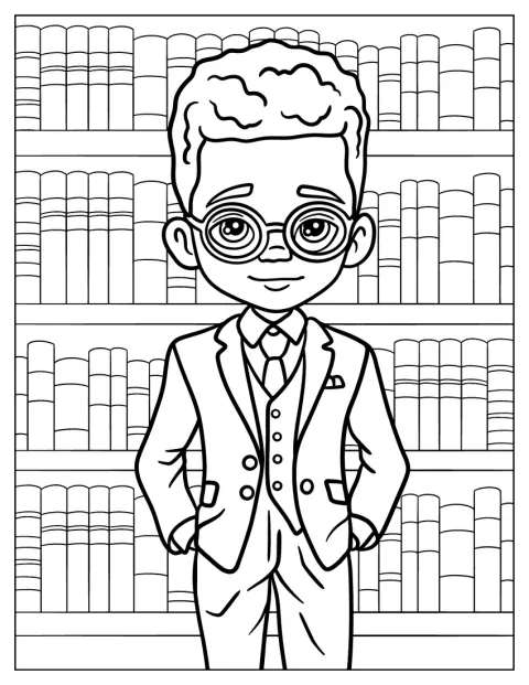 Un niño negro lleva gafas y un traje elegante.