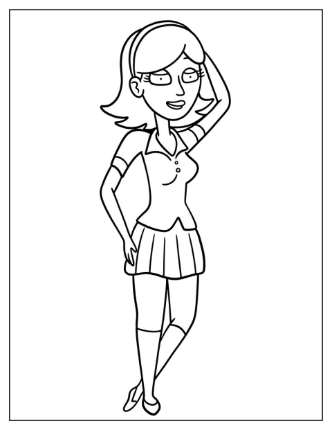 Jessica, Mortys forelskelse, står i skoleuniform.