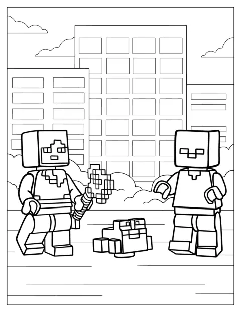 Figuren aus LEGO Minecraft erleben ein Abenteuer im Sumpf.