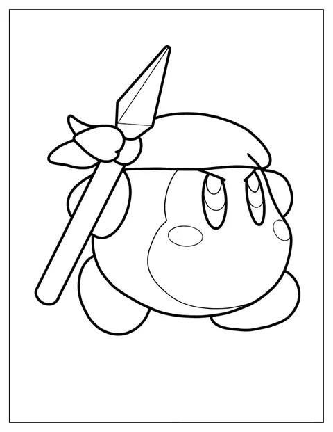 Com a bandana na cabeça, Waddle Dee empunha uma lança.