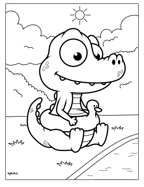 Un simpático cocodrilo bebé aparece al estilo de los dibujos animados.