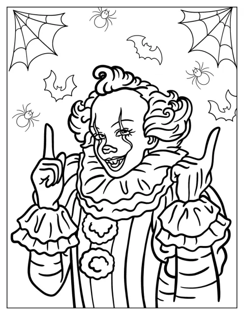 Pennywise smiler i en Halloween-scene.