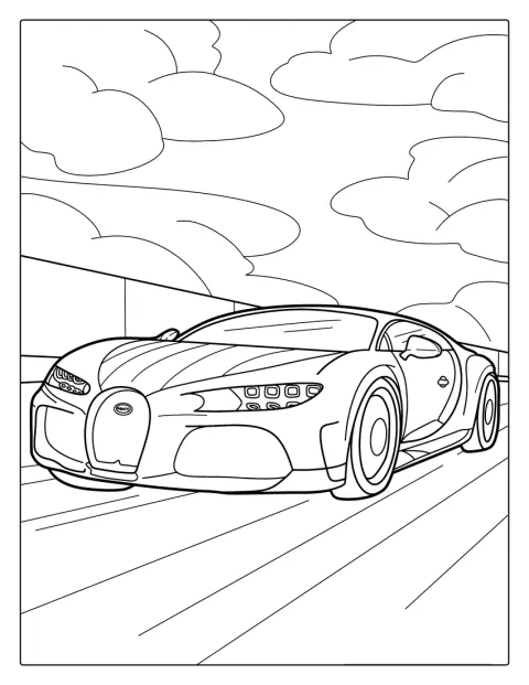 Un coche Bugatti aparece con sus líneas deportivas y elegantes.