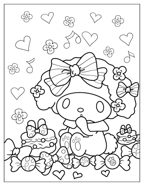 Rundt My Melody ligger det mange søtsaker.