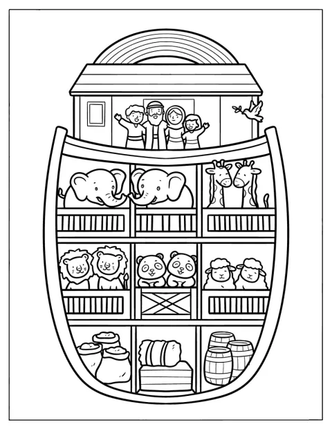 Noah's Ark Coloring Page Interior with Smiling Animals
