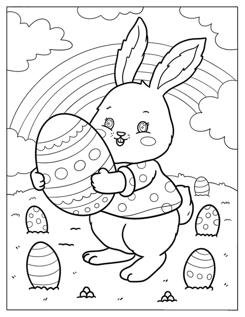 Pretty Bunny In Sweater Holding A Large Easter Coloring Page Of Egg