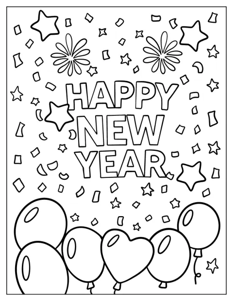Coriandoli e palloncini circondano la scritta «Buon anno».