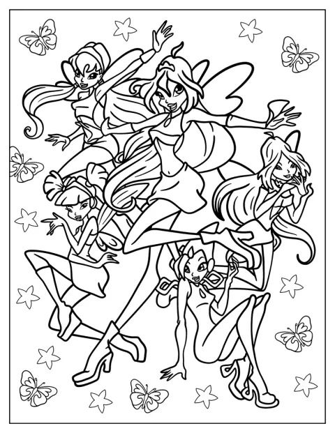 Bloom, Stella, Musa, Flora y Tecna aparecen juntas.