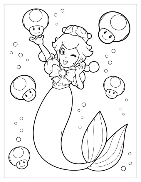 ピーチ姫が人魚の姿で海の中にいます。