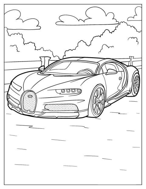 Bugatti Chironの輪郭をシンプルな線で描いています。
