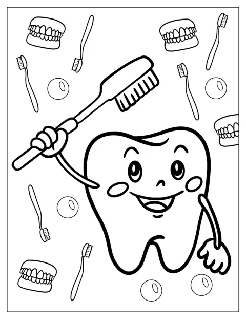 Un dente sorridente solleva uno spazzolino.