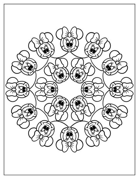 Die niedliche Minnie Maus bildet das Zentrum eines Mandalas.
