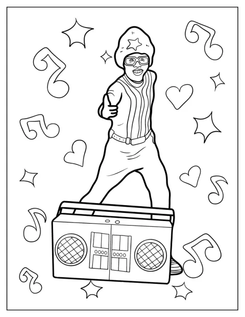 Kammy Kam danser med en ghettoblaster ved sin side.