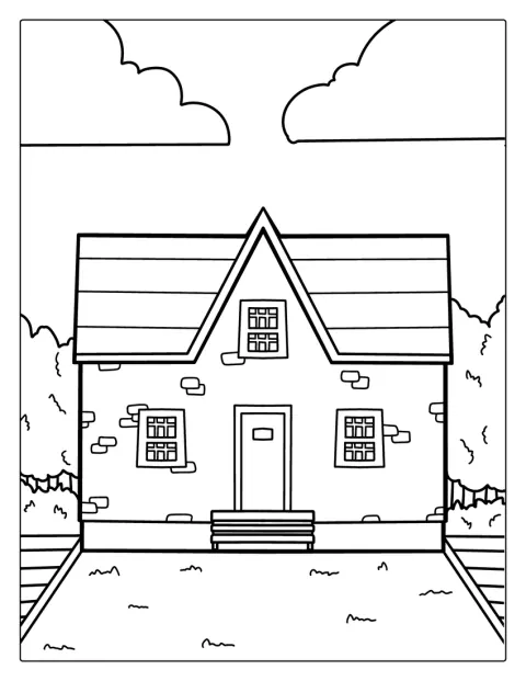 Una casa sencilla, con puerta y ventanas, aparece aislada en la escena.