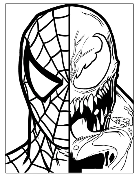 Venom und Spider-Man stehen sich in einer detailreichen Szene gegenüber.