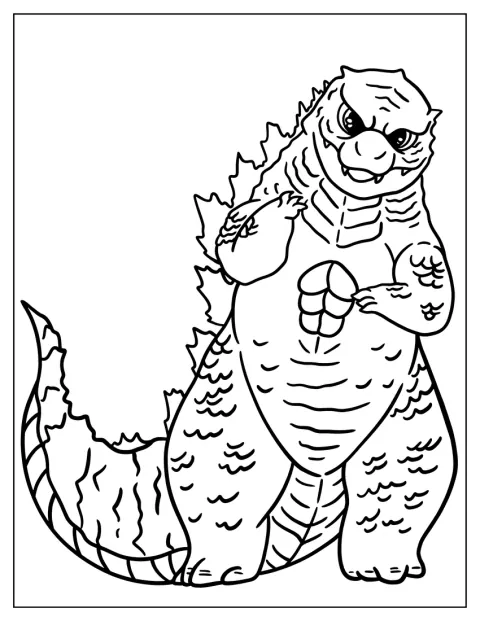 Une représentation détaillée de Godzilla montre sa silhouette écailleuse.