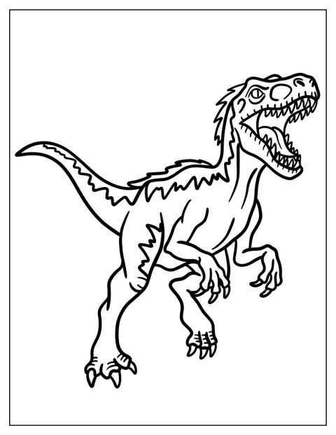 A Velociraptor magasra emelkedve, tátott szájjal üvölt.