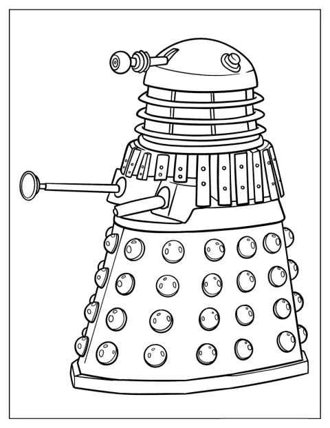 Een gouden Dalek staat klaar met zijn kenmerkende bolvormige uitsteeksels.