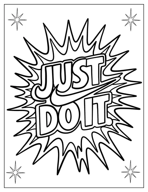 Le logo Nike Just Do It est inscrit dans une bulle de bande dessinée.