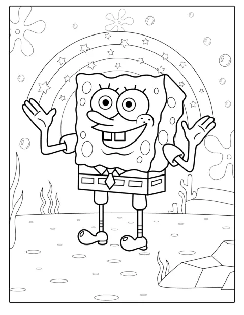 SpongeBob Making Rainbow With Hands Coloring Page