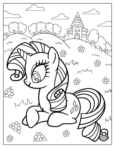 Rarity steht vor einem Schloss.