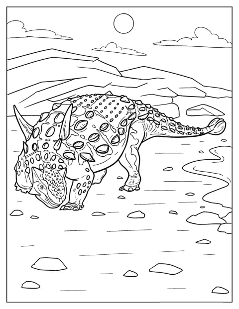 Un ankylosaure est représenté avec sa carapace et sa massue caudale.