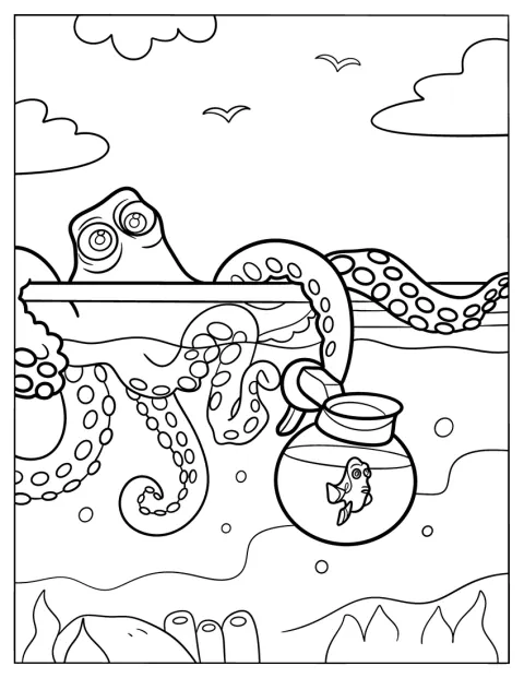 Hank løfter Dory op af vandet med en kande.