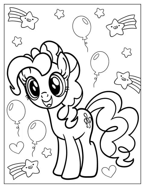 Bébé Pinkie Pie apparaît devant un décor de ballons.
