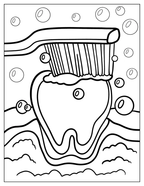 Zubní kartáček pokrytý pěnou čistí velký zub.