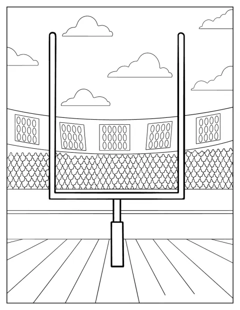 Een doelpaal staat aan het einde van het footballveld.