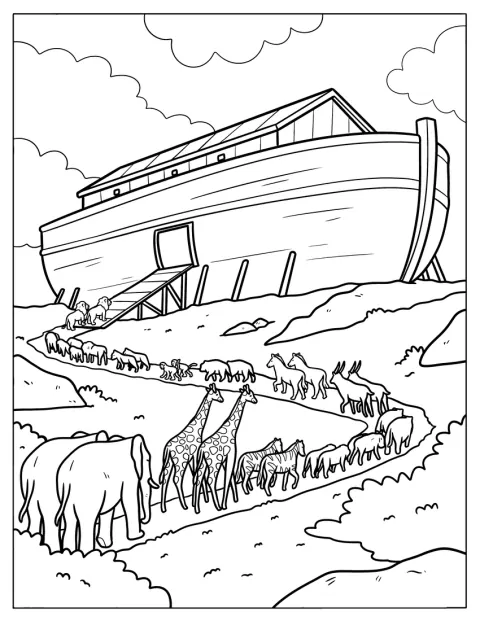 Animals Marching Into Noah's Ark Coloring Page