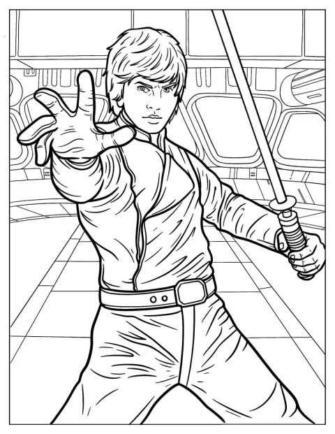 Luke Skywalker soustředěně používá Sílu.