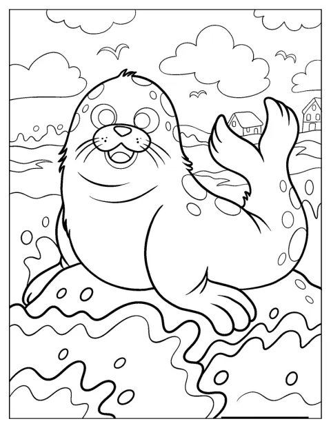 Una foca sonriente descansa sobre una roca.