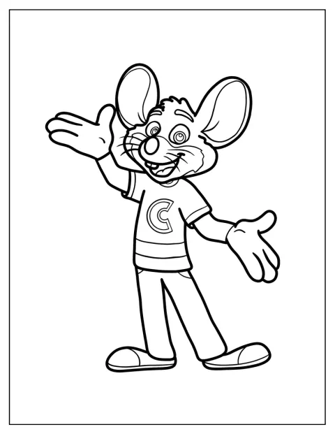 Chuck E. Cheese mosolyogva áll a képen.