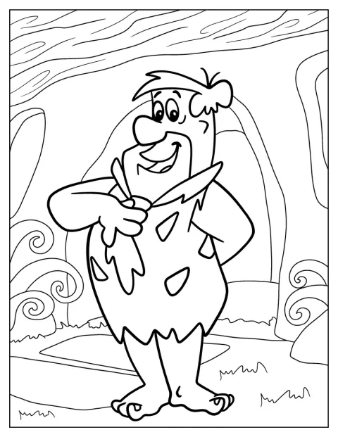 Fred Feuerstein steht als Cartoonfigur da.