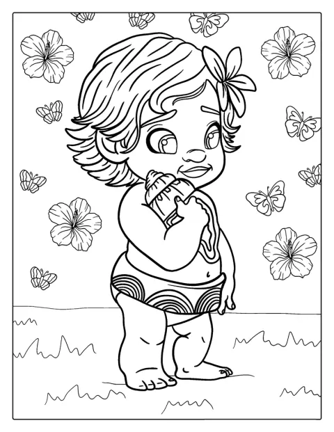 Bébé Vaiana sourit dans un style kawaii.