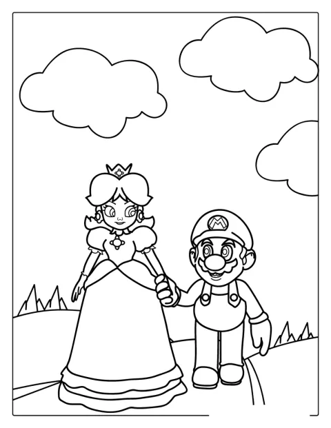 Rosalina och Mario står tillsammans på ett rymdäventyr.