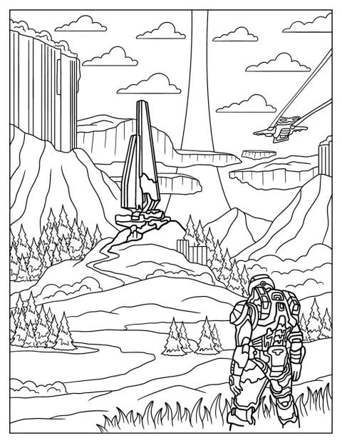 Master Chief attraversa una valle in Halo Infinite.