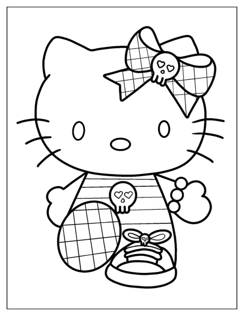 Hello Kitty har på seg goth-punk-klær og tilbehør.