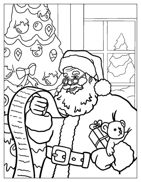 En realistisk jultomte läser lugnt i sin bok.