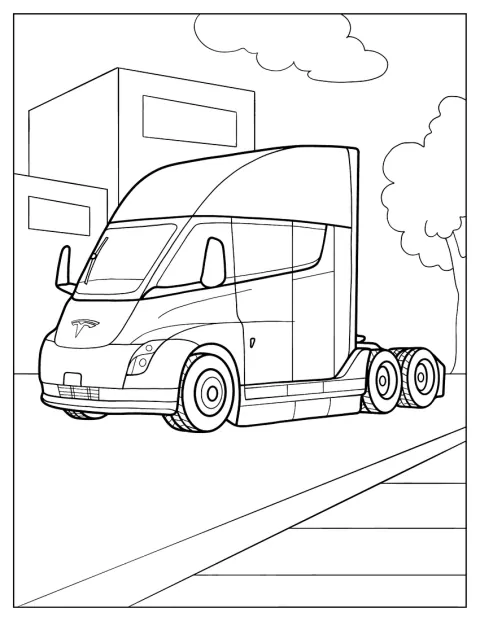 Ein Tesla Semi-Lkw ist von der Seite abgebildet.