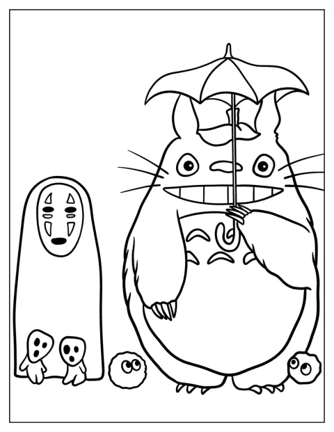 Totoro está de pie junto a Sin Cara y varios espíritus del bosque.
