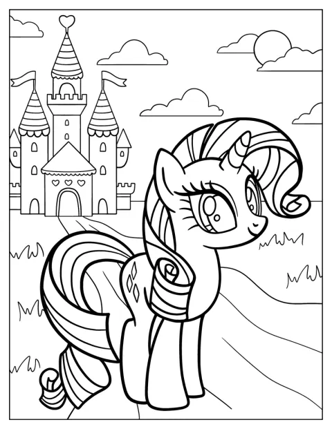 Prinses Cadance staat voor een groot kasteel.